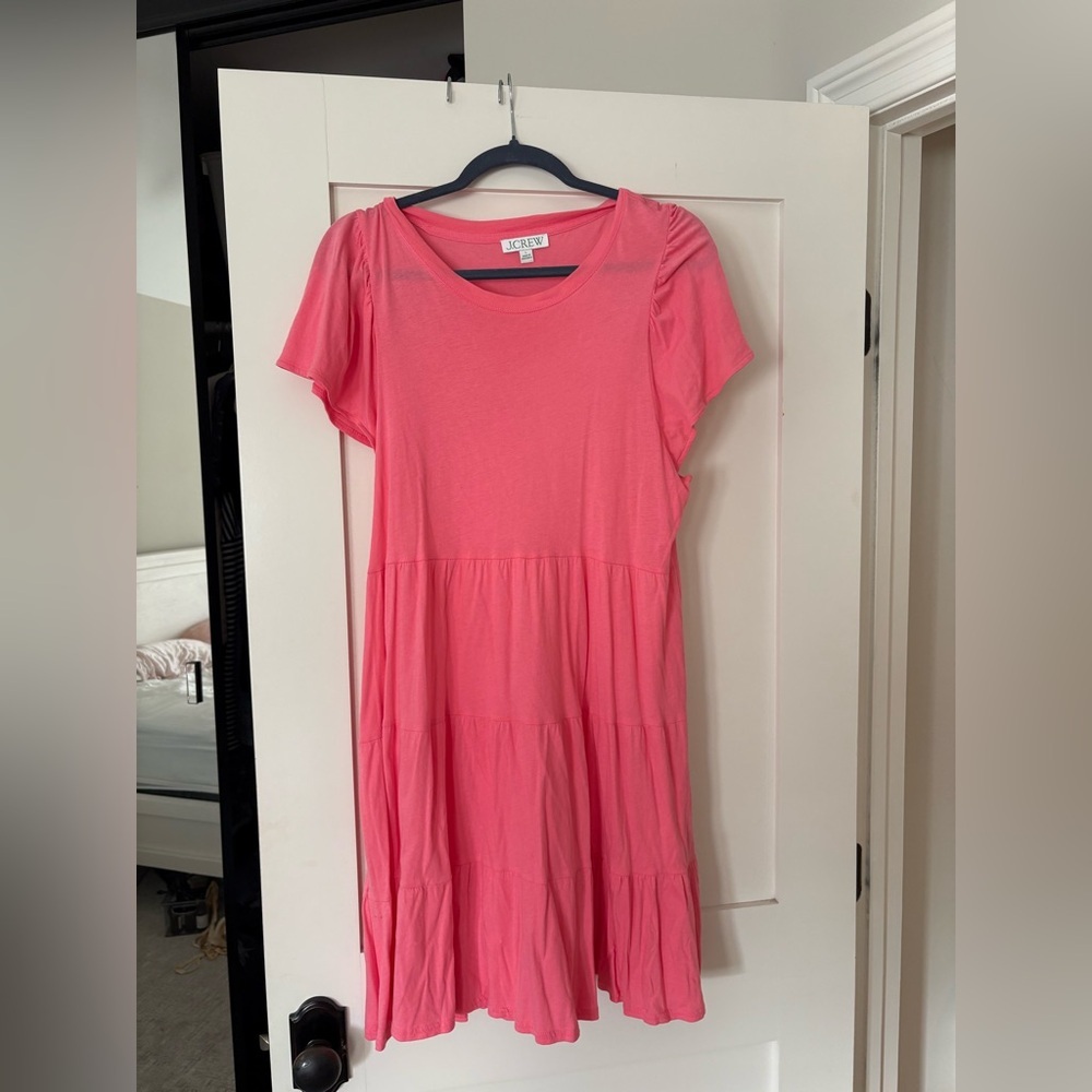 J. Crew Coral-Pink Tiered Short Sleeve Dress